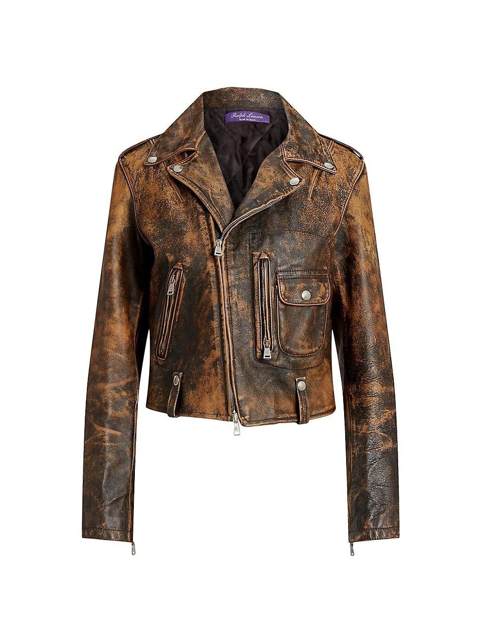 Womens Zip-Front Calf Leather Jacket Product Image