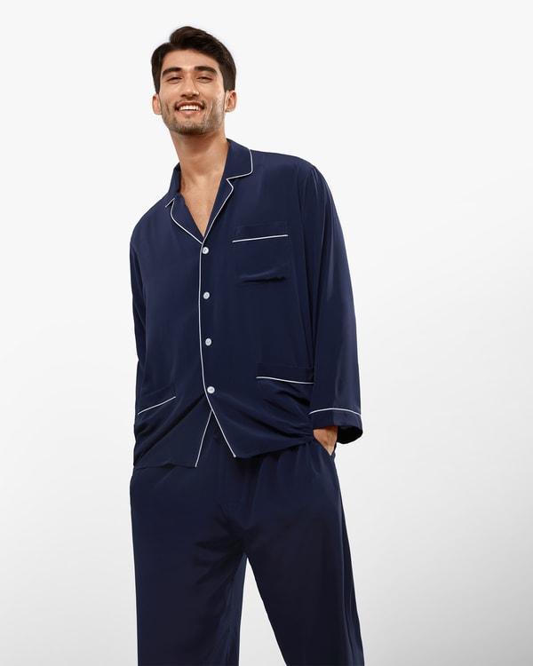 Silk Pajamas Set With Lapel Collar Product Image