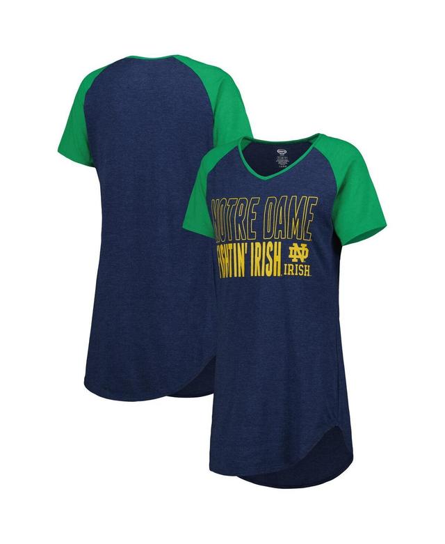 Womens Concepts Sport Heather Navy Notre Dame Fighting Irish Raglan V-Neck Nightshirt - Heather Navy Product Image