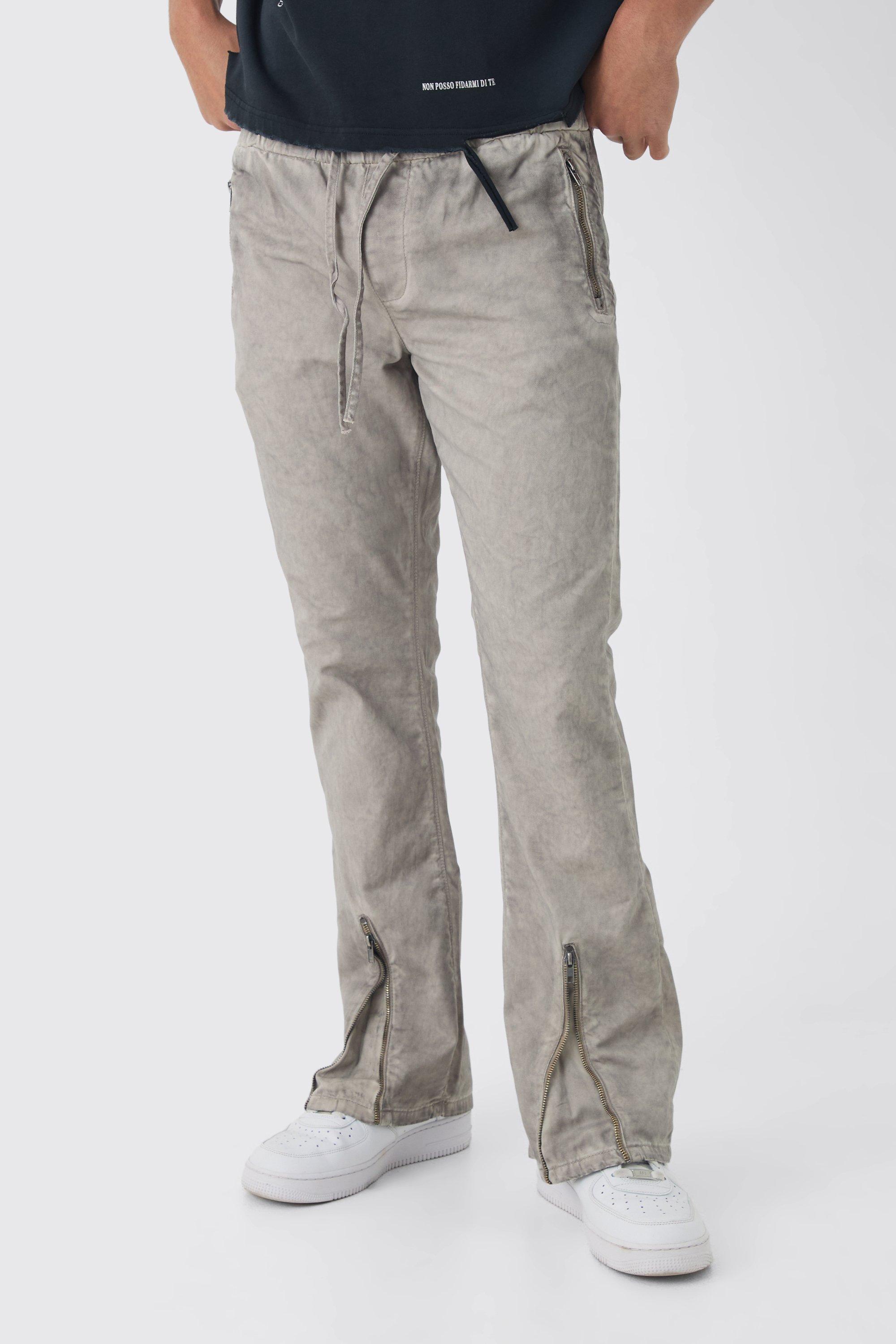 Elasticated Waist Slim Flare Oil Wash Zip Hem Pants | boohooMAN USA Product Image