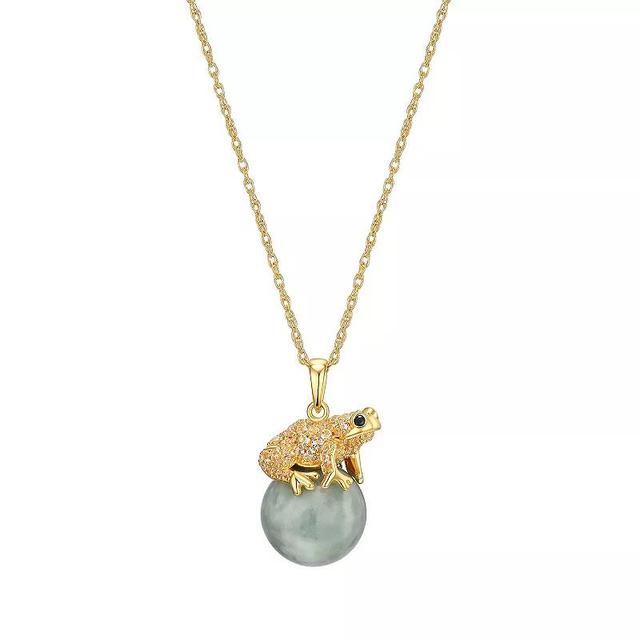 Dynasty Jade 18k Gold over Sterling Silver Jade, White Topaz, & Black Sapphire Frog Pendant Necklace, Womens Gold Tone Product Image