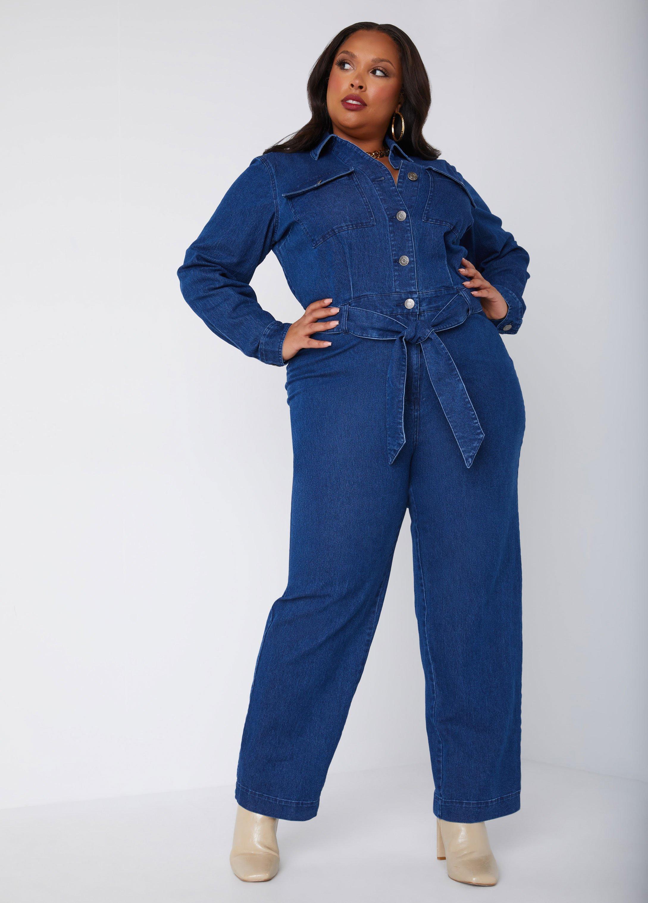 Plus Size Denim Straight Leg Jumpsuit Ashley Stewart Product Image