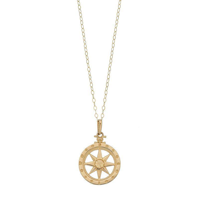 10k Gold Compass Pendant Necklace, Womens Product Image