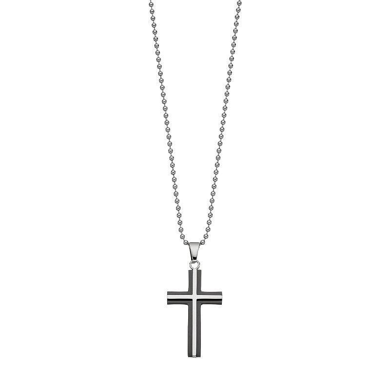 LYNX Mens Black Two Tone Stainless Steel Cross Pendant Necklace Product Image