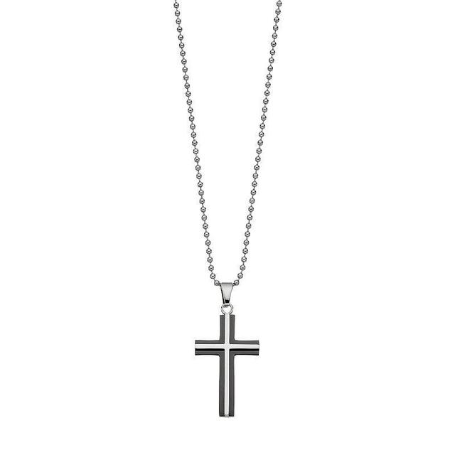 LYNX Mens Black Two Tone Stainless Steel Cross Pendant Necklace Product Image