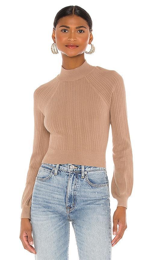 Michael Costello x REVOLVE Cropped Open Back Mock Neck in Beige. - size S (also in L, M, XL, XS, XXS) Product Image