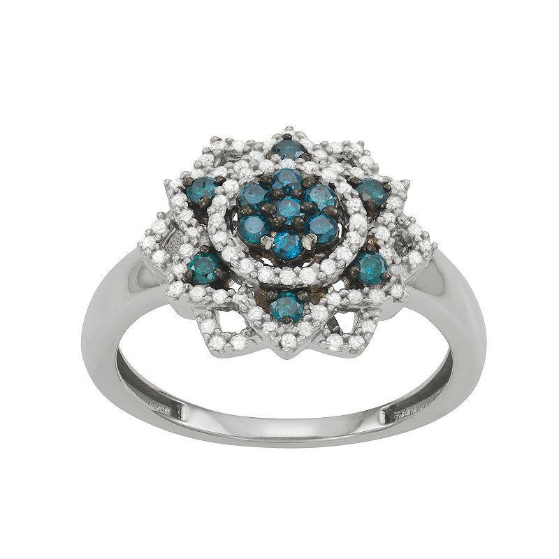 Jewelexcess Sterling Silver 1/2 Carat T.W. Blue & White Diamond Star Ring, Womens Product Image