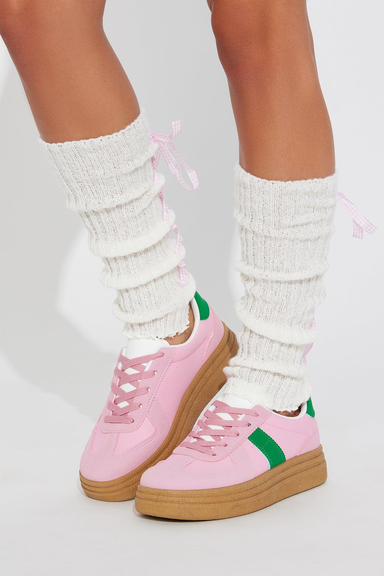 Caught In A Tie Leg Warmers - White/Pink Product Image