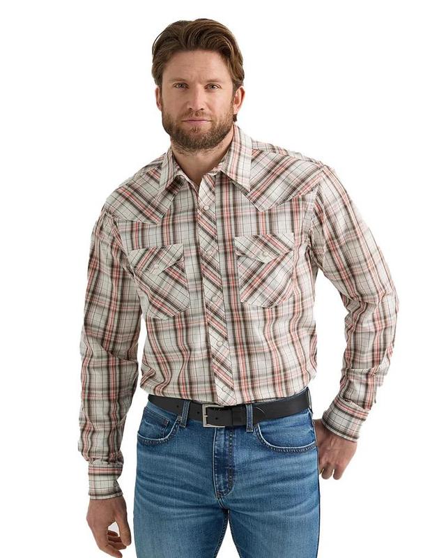 Wrangler 20X® Men's L/S White/Brown Plaid Advanced Comfort Snap Shirt Product Image