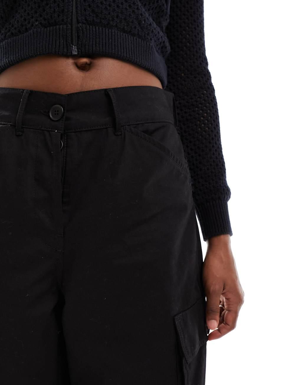 COLLUSION wide leg utility pants with button hem-Black Product Image