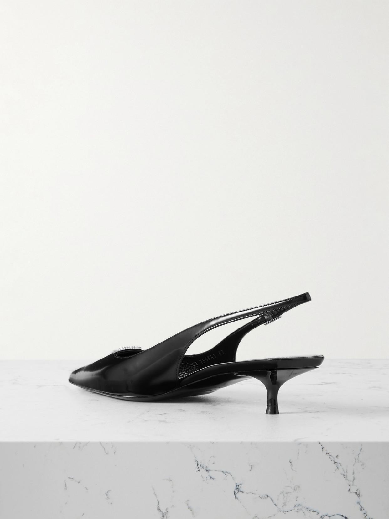 SAINT LAURENT Cherish Crystal-embellished Glossed-leather Slingback Pumps In Black Product Image