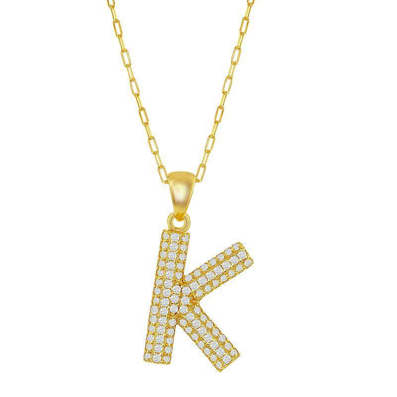 Sterling Silver Cubic Zirconia Block Initial Necklace, Womens White Product Image