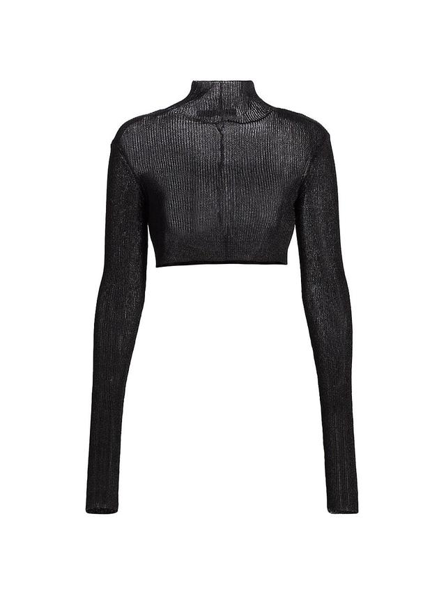 Womens Rib-Knit Mock Turtleneck Crop Top Product Image