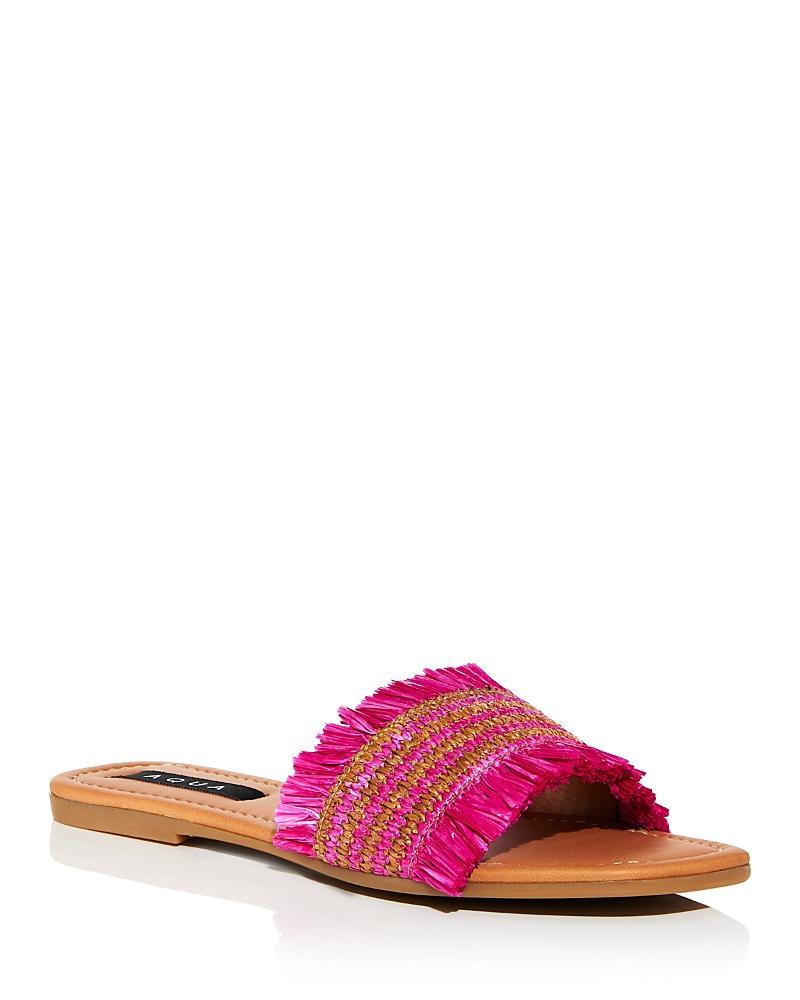 Aqua Womens Meile Fringed Raffia Slide Sandals - 100% Exclusive Product Image