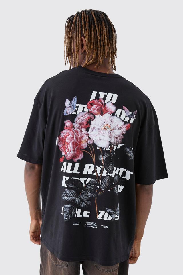 Mens Black Tall LTD Edition Floral Printed T-Shirt, Black Product Image