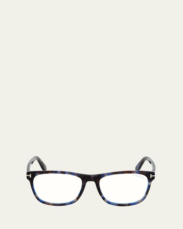 Mens Blue Block 54mm Square Havana Acetate Optical Glasses Product Image