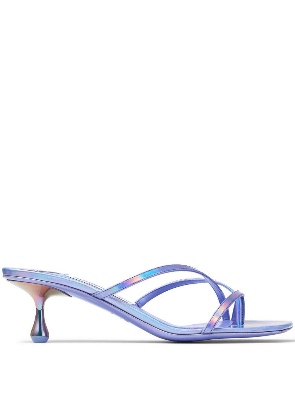 JIMMY CHOO Etana Laminated Leather Sandals In Tanzanite Product Image