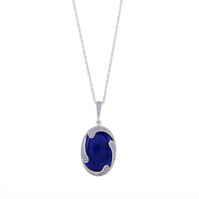 Gemistry Sterling Silver Lapis Lazuli & White Topaz Pendant Necklace, Womens Blue Lapis Product Image