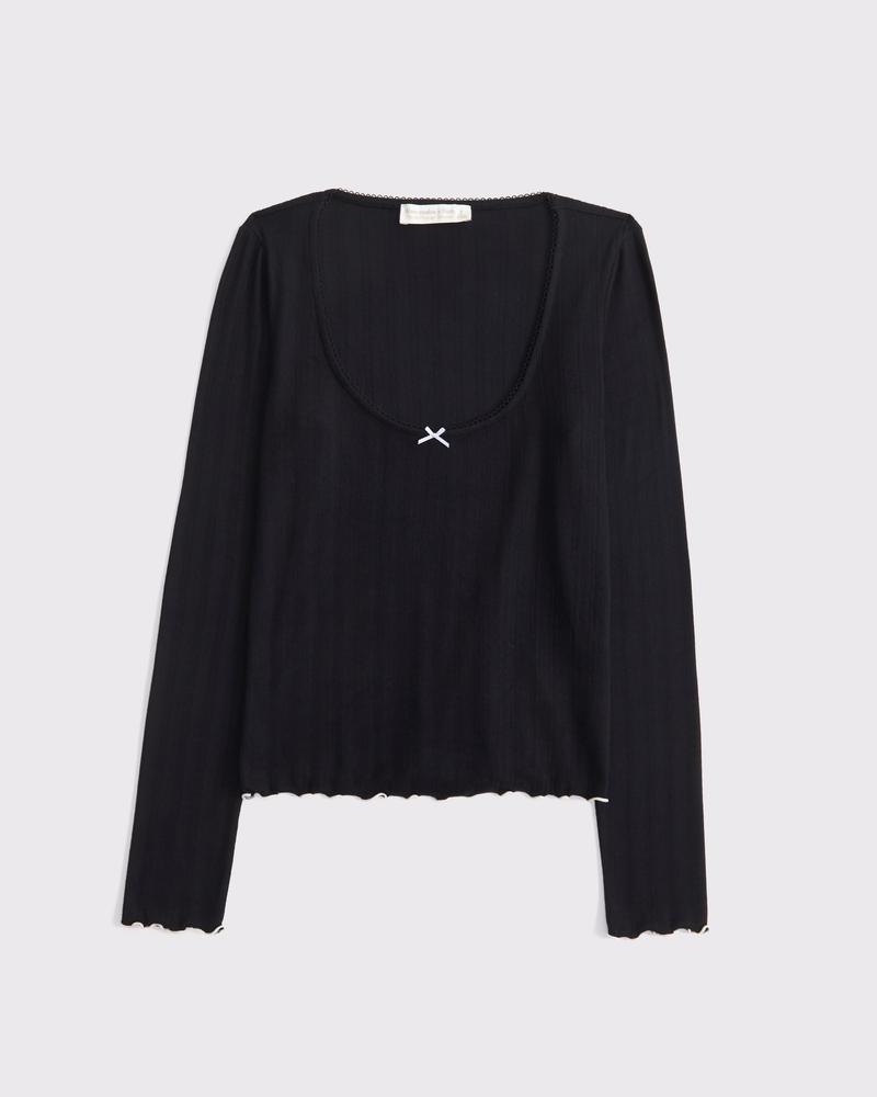 Long-Sleeve Pointelle Sleep Top product image