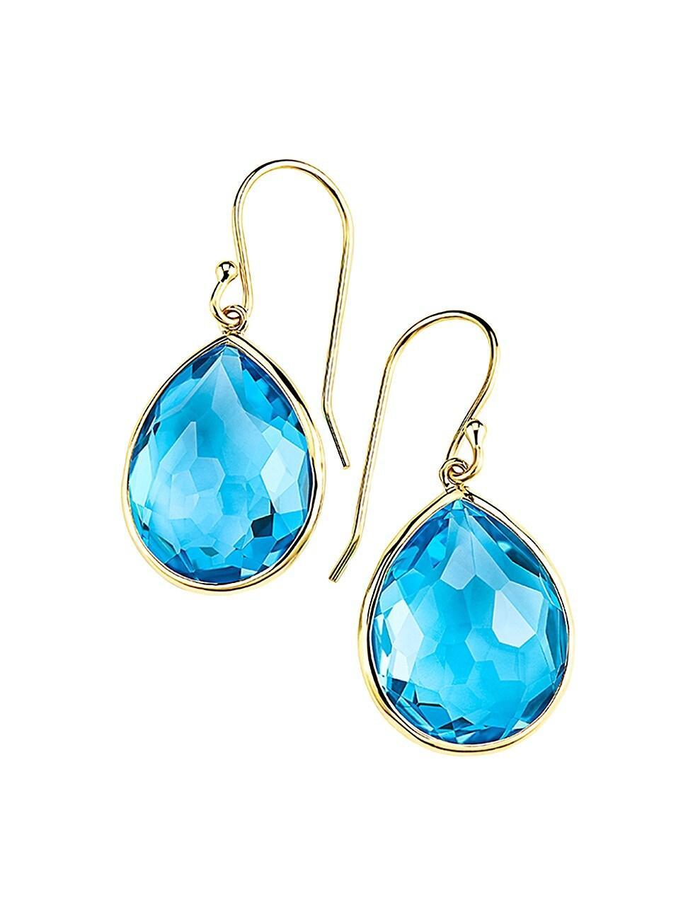 Womens Rock Candy Medium 18K-Green-Gold & Swiss Blue Topaz Teardrop Earrings Product Image