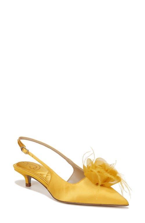 Sam Edelman Faye Satin Kitten Heel Slingback Sheer Flower and Feather Detail Pumps Product Image