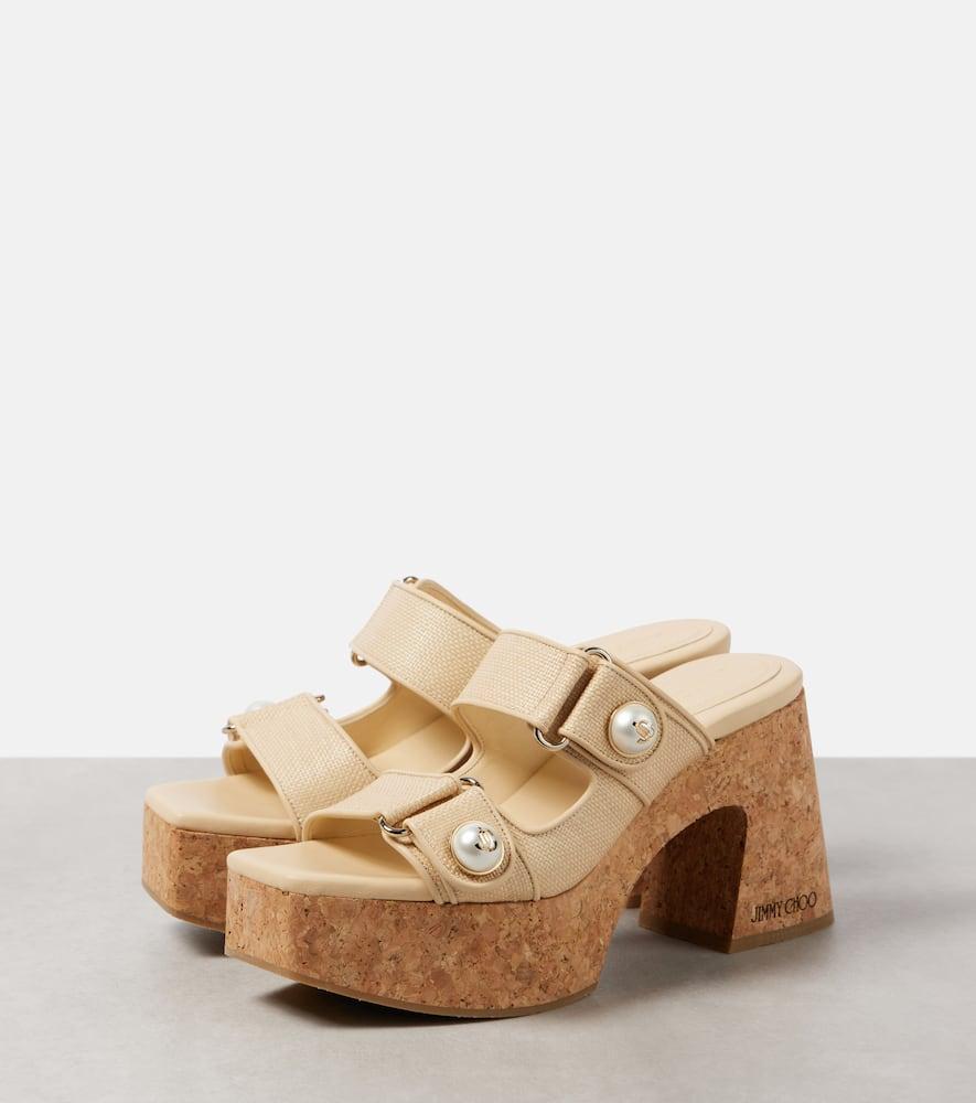 JIMMY CHOO Fayence Dual-grip Platform Slide Sandals In Natural Product Image