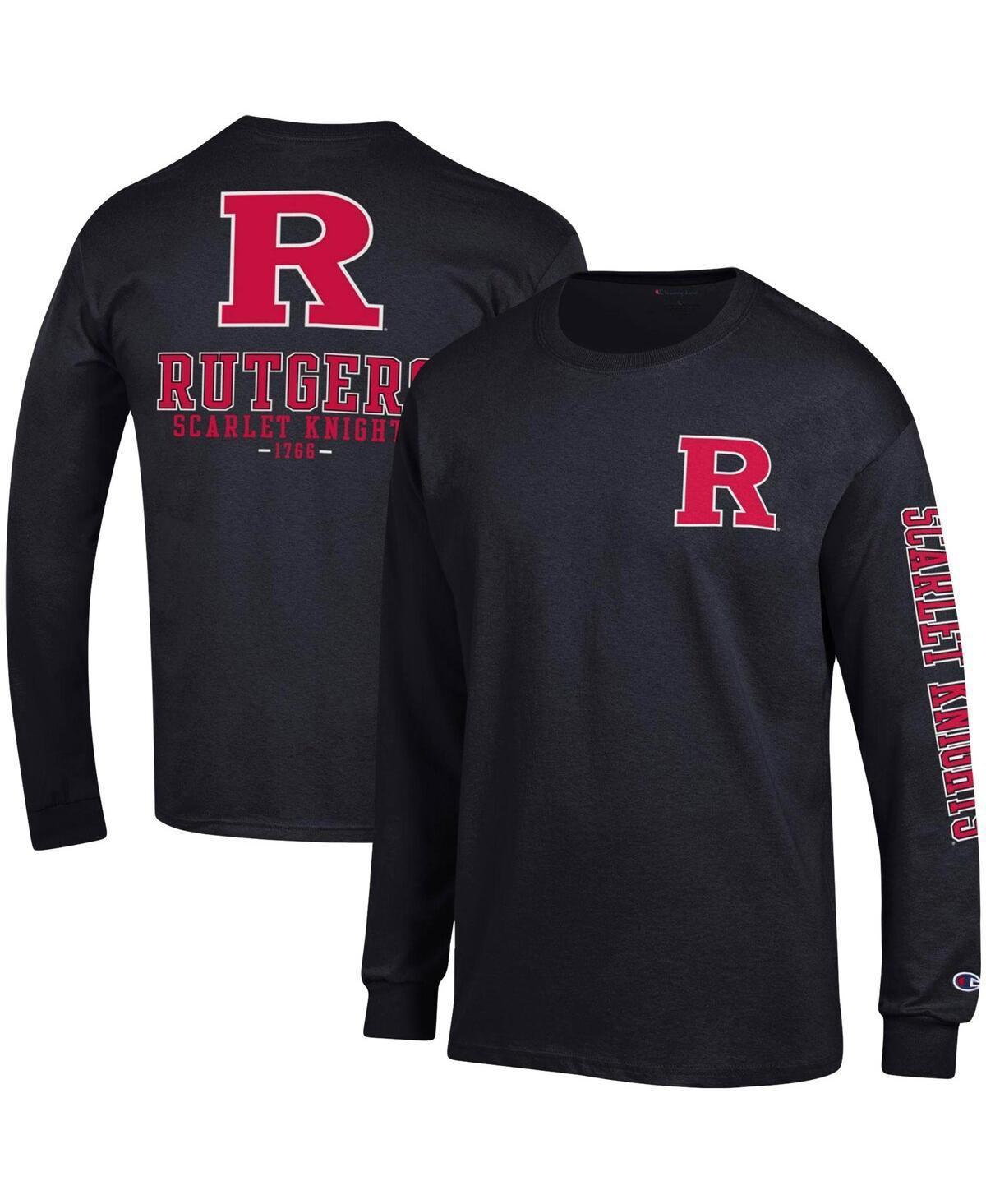 Mens Champion Black Rutgers Scarlet Knights Team Stack Long Sleeve T-shirt Product Image