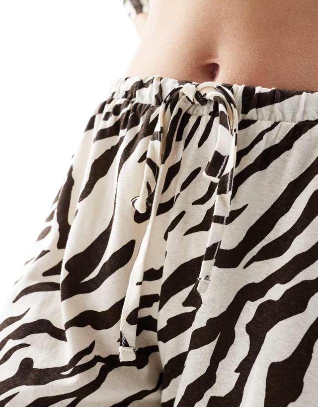 ASOS DESIGN low rise textured linen look pants in zebra print - part of a set Product Image