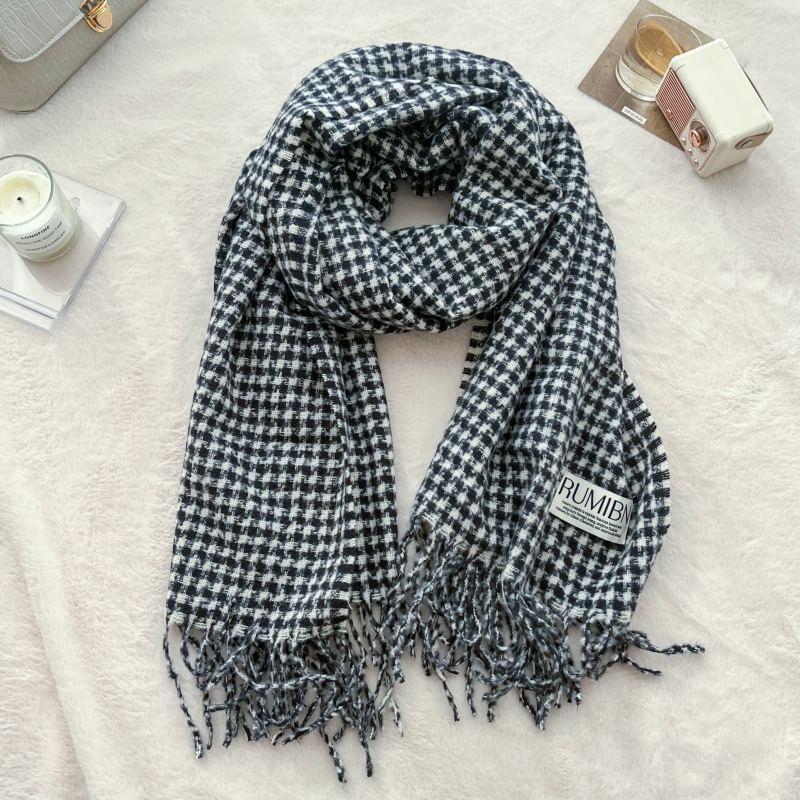 Houndstooth Applique Fringed Scarf Product Image