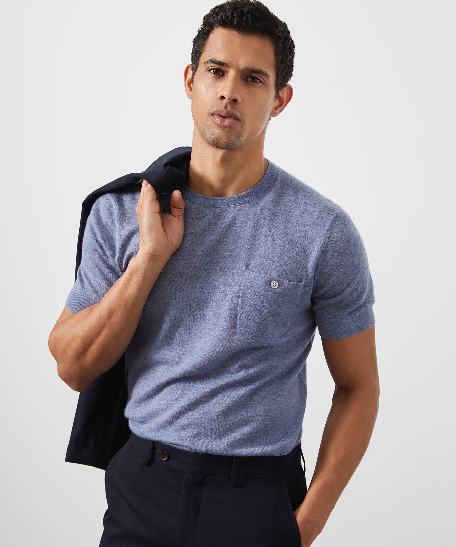 Premium Short-Sleeve Cashmere Pocket Tee in Sail Blue Product Image