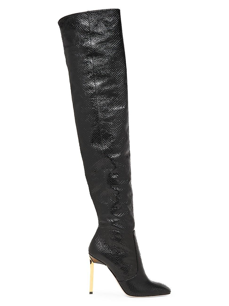 Womens 105MM Glossy Python-Embossed Leather Over-the-Knee Boots Product Image