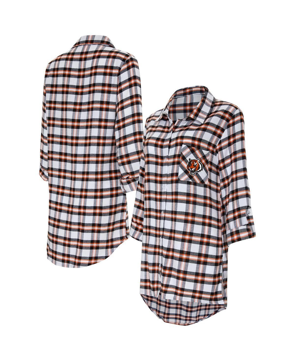 Womens Concepts Sport Black Cincinnati Bengals Sienna Plaid Full-Button Long Sleeve Nightshirt Product Image