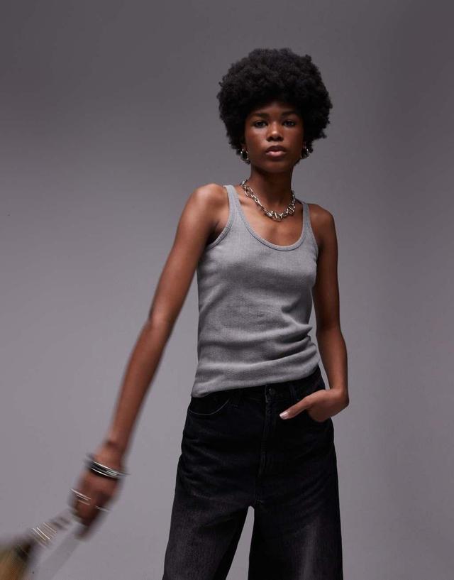 Topshop acid wash pointelle tank in charcoal Product Image