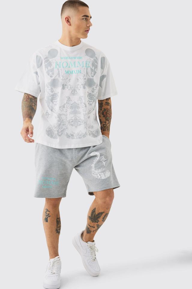 Oversized Extended Neck Moon Large Graphic Shorts Set | boohooMAN USA Product Image