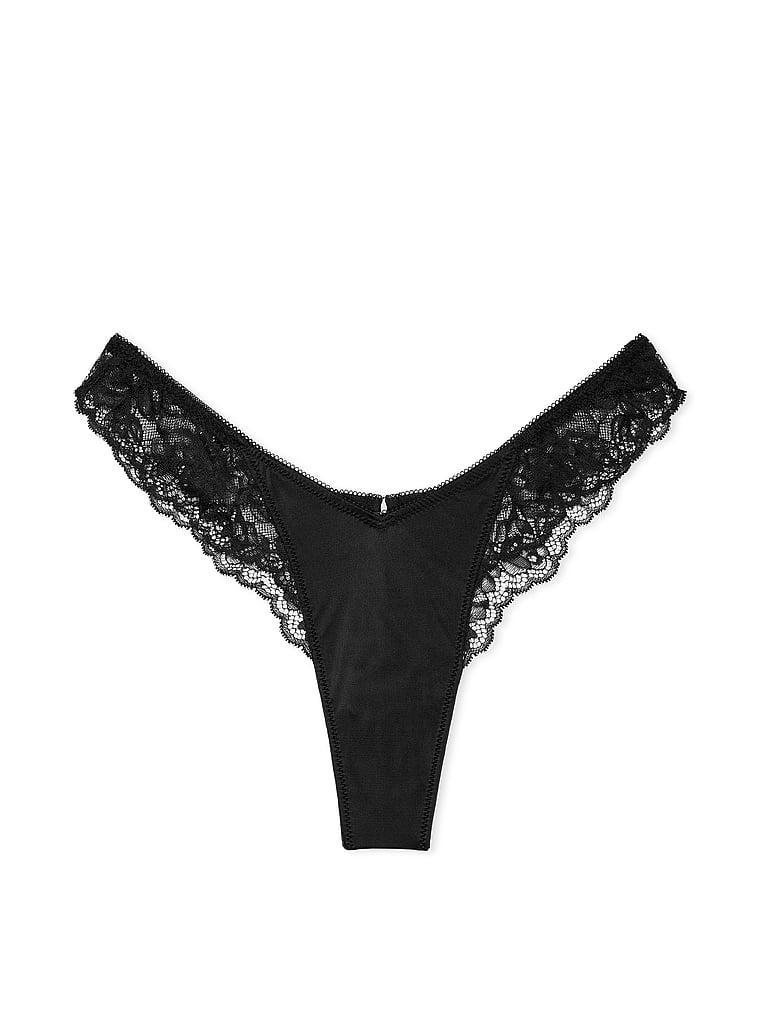 Rose Lace-Trim High-Leg Thong Panty Product Image