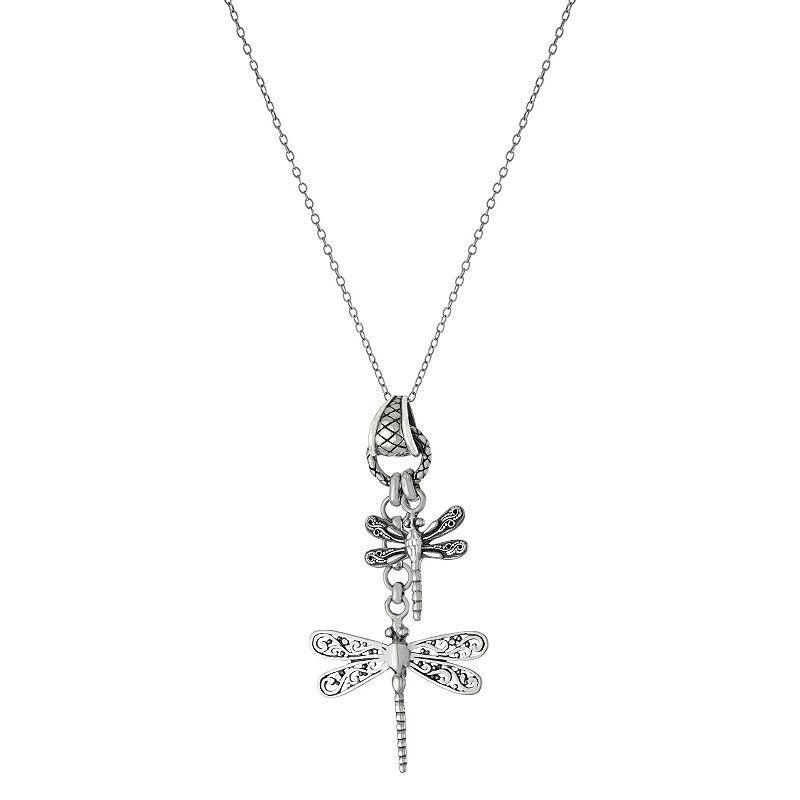 Athra NJ Inc Sterling Silver Double Dragonfly Pendant Necklace, Womens Product Image