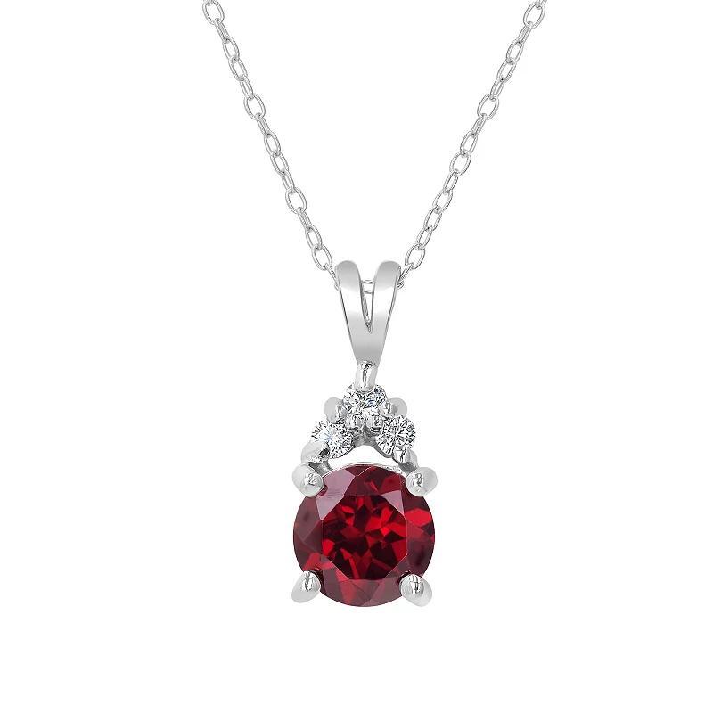 Gemistry Sterling Silver Round Stone & Cubic Zirconia Pendant Necklace, Womens Red Product Image