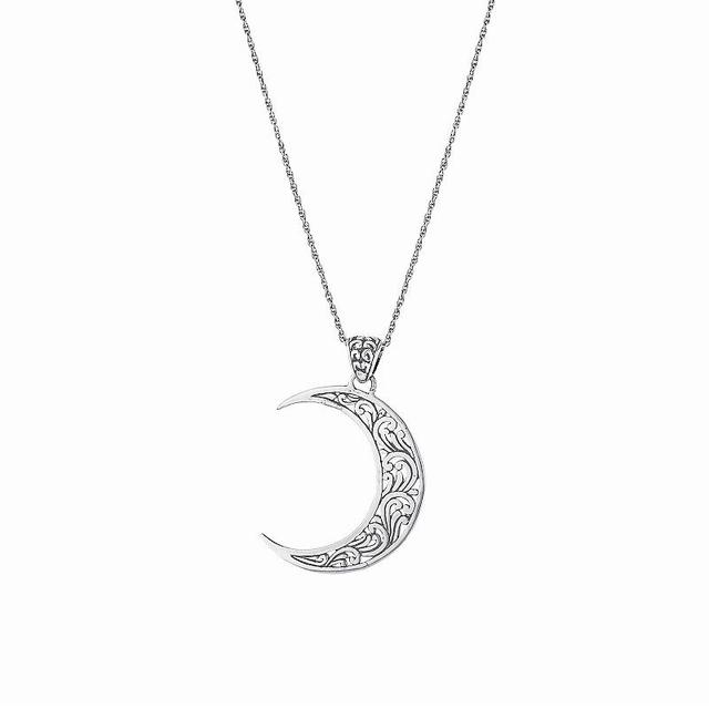 Athra NJ Inc Sterling Silver Filigree Crescent Moon Pendant Necklace, Womens Product Image