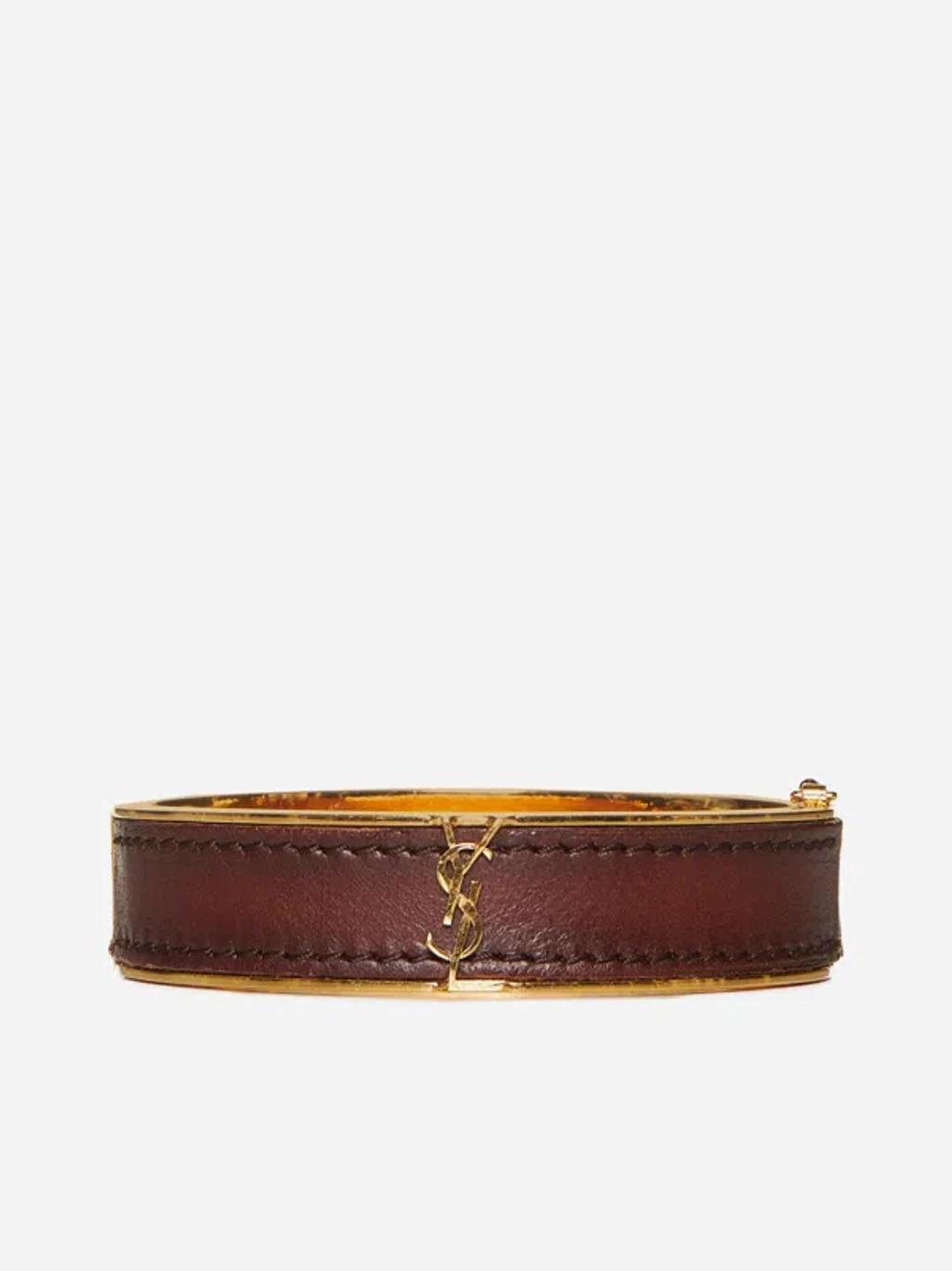 Leather And Metal Bracelet In Brown,gold Product Image