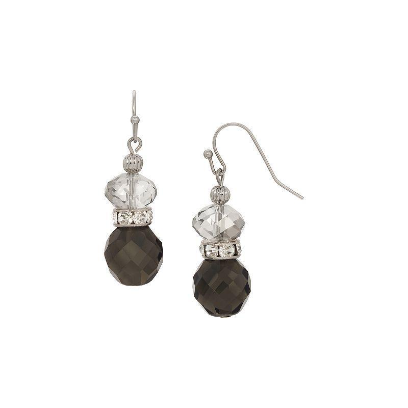 1928 Double Glass Bead Crystal Accent Wire Earrings, Womens, Black Product Image