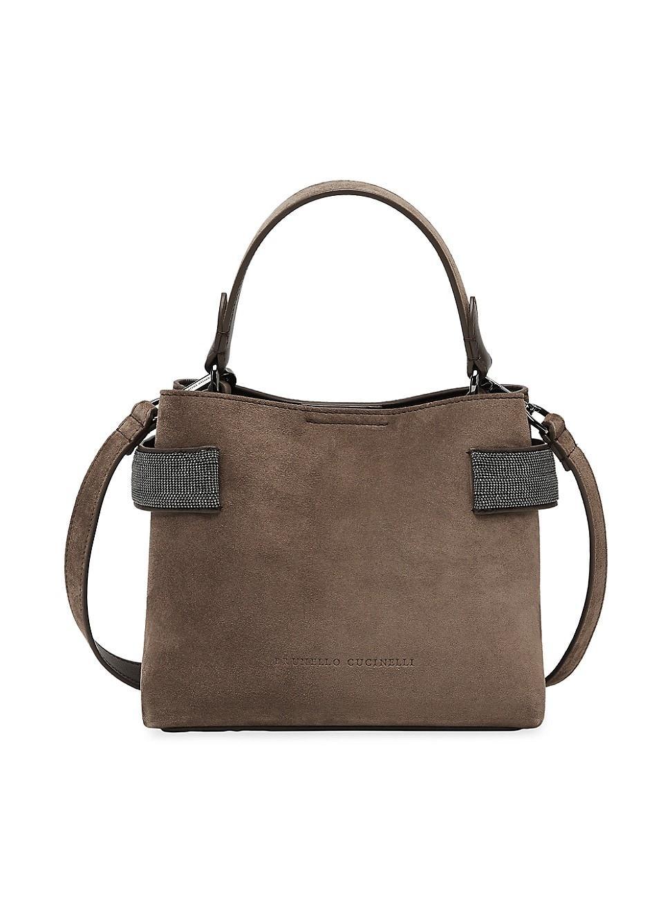 Womens Suede Top Handle Bag with Precious Bands Product Image