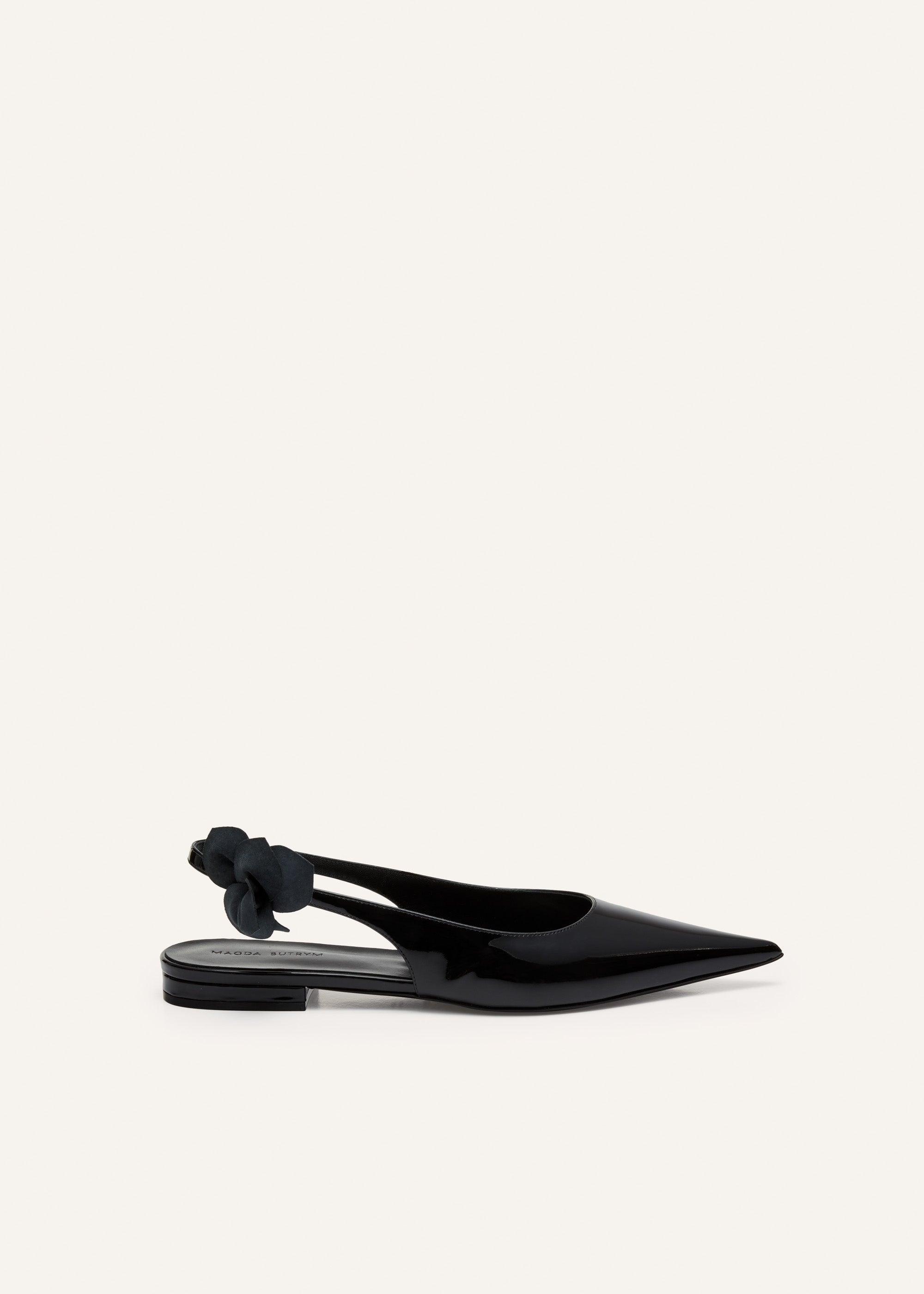 Slingback rose flats in black patent Product Image