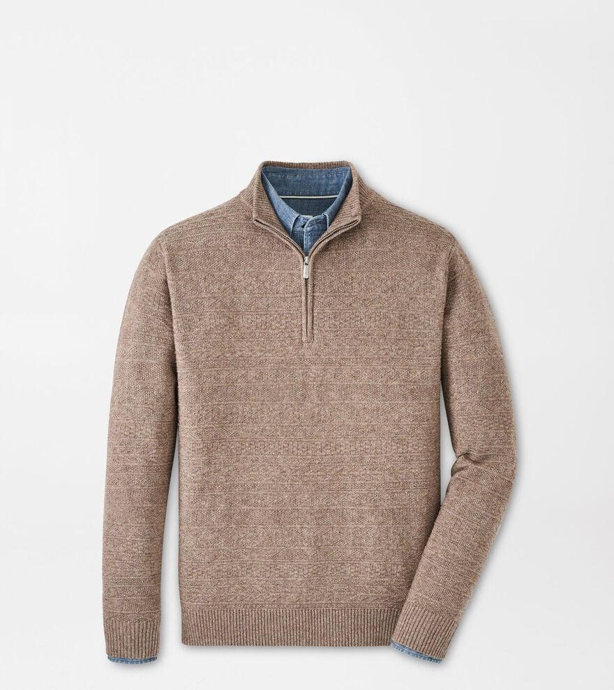 Peter Millar Mens Crescent Texture Quarter-Zip Sweater | Color: Dark Sand | Size: XXL Product Image