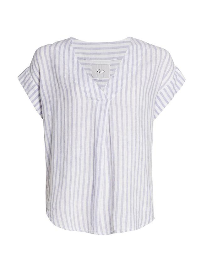 Womens Nala Linen-Blend Blouse - Blue Iris Stripe - Size Small Product Image