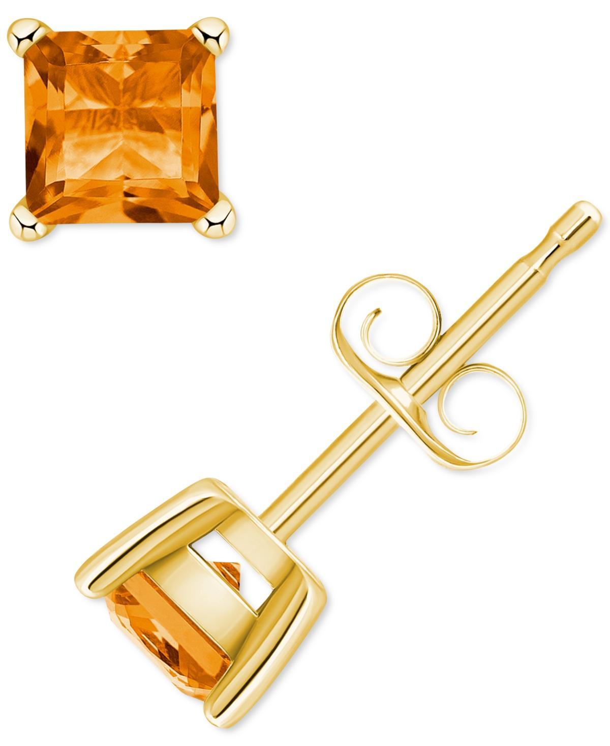 14k Gold 4 mm Princess Cut Citrine Stud Earrings, Womens, 14k Yellow Gold Product Image