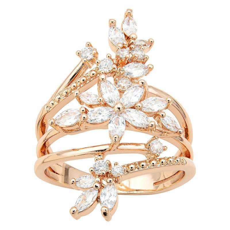 City Luxe Rose Gold Tone Cubic Zirconia Marquise Flower Open Wrap Ring, Womens Pink Tone Clear product image