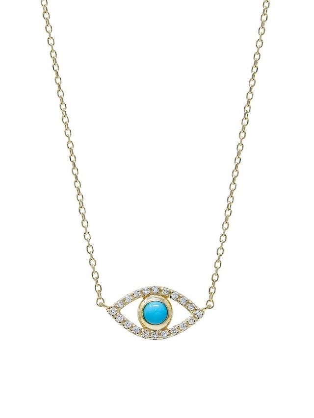 Womens Classique 14K Yellow Gold, 0.1 TCW Diamond & Turquoise Pendant Necklace Product Image