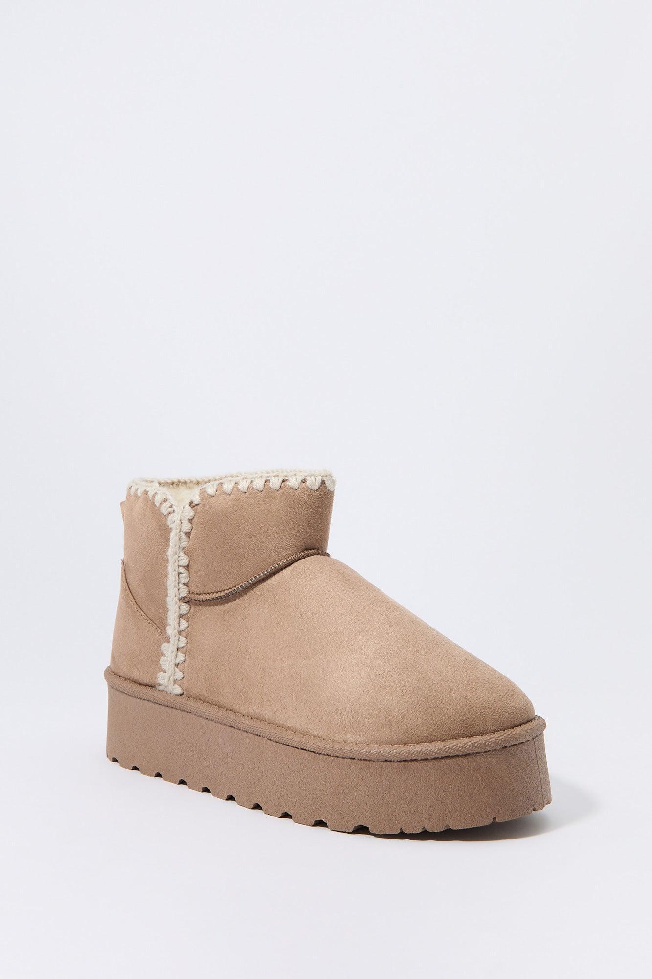 Faux Suede Stitched Edge Platform Booties Female product image