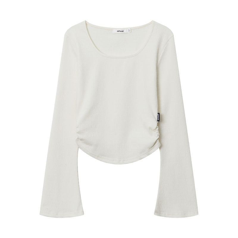 Bell Sleeve Plain Ruched Slim-Fit Top Product Image