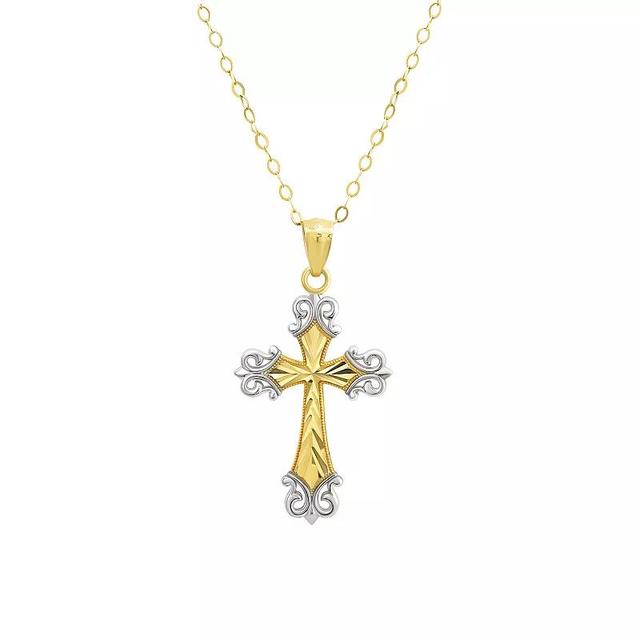 Taylor Grace Two-Tone 10k Gold Diamond Cut Cross Pendant Necklace, Womens Two Tone Product Image